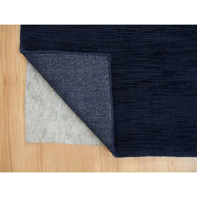 Shahbanu Rugs Oxford Blue, Plain, Wool and Plant Based Silk, Thick and